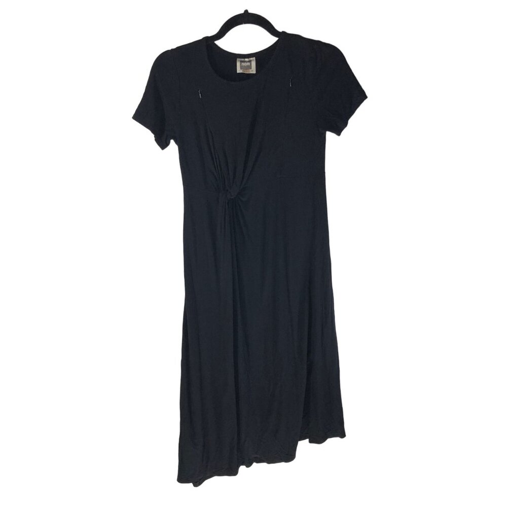 Nom Womens Black Maternity Dress Twist Front Zipper Detail Short Sleeve XS